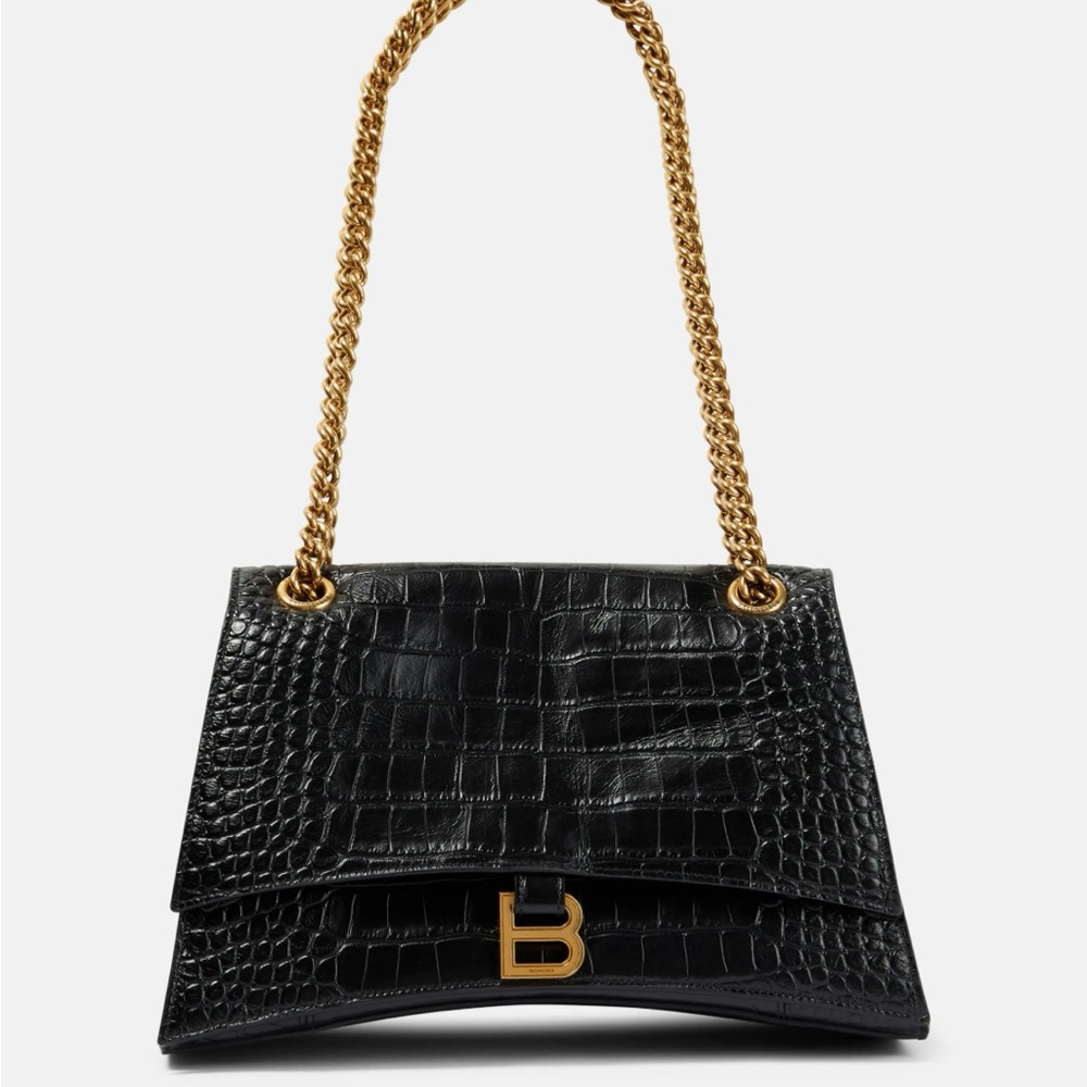 Balenciaga Crush Medium Croc Embossed Shoulder Bag